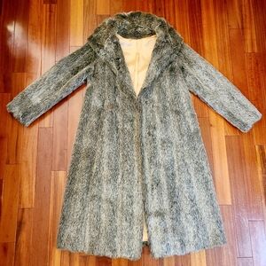 Vintage Gray Elegant Faux Fur Women's 16 Coat Calf-Length Mobwife Classy Casual